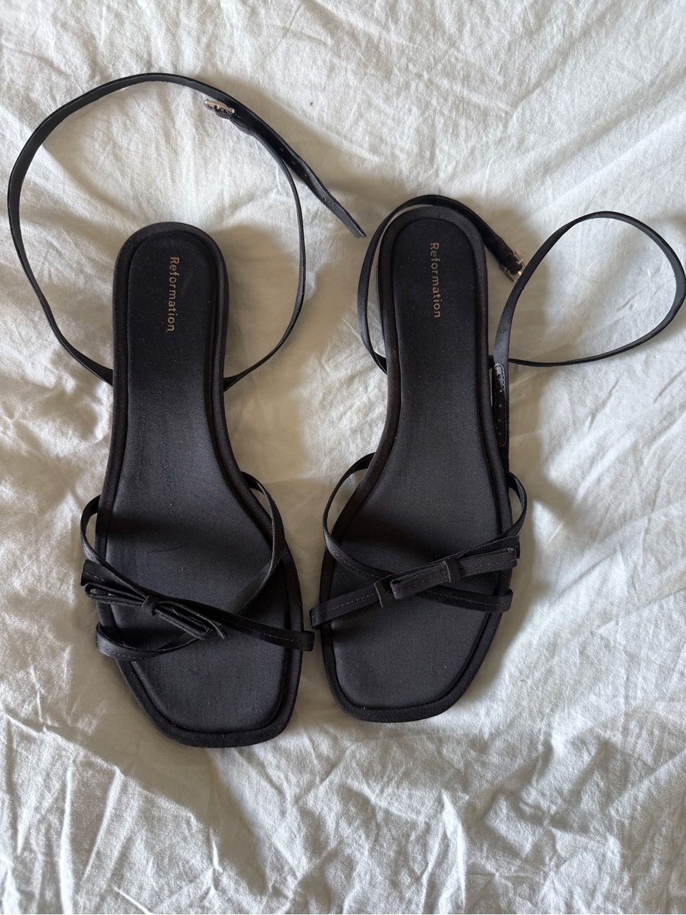Reformation Black Minimal Strappy Square-Toe Sandals
